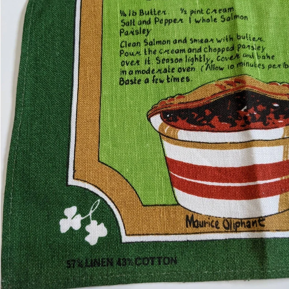 Vintage‎ Irish Recipes Linen Tea Towel Linen/Cotton Blend Ireland Souvenir Gift